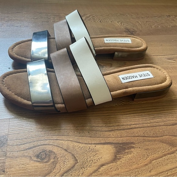 Steve Madden Tuzzo sandal woman size 8 summer slip on triple color block straps - Picture 4 of 12